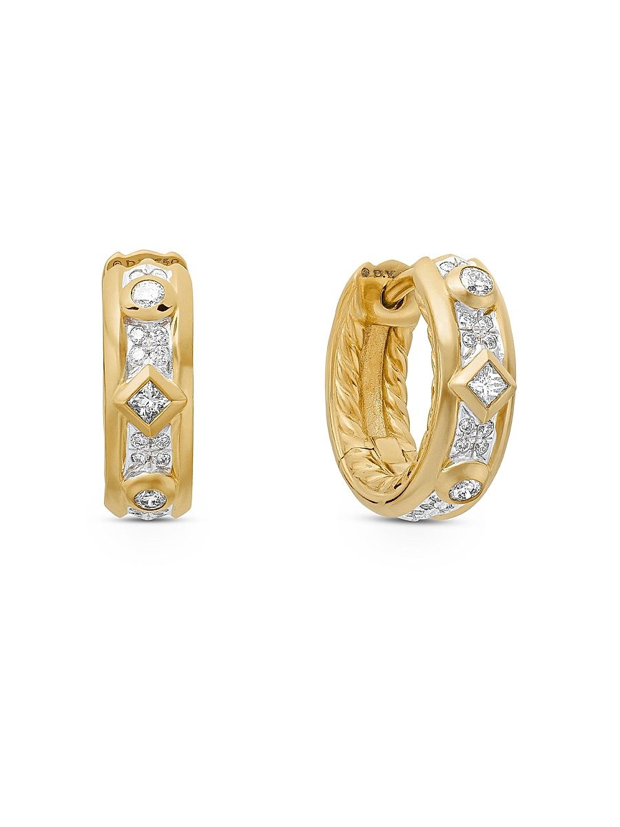 Women's Modern Renaissance Huggie Hoop Earrings in 18K Yellow Gold with Diamonds, 12.3MM - Diamond