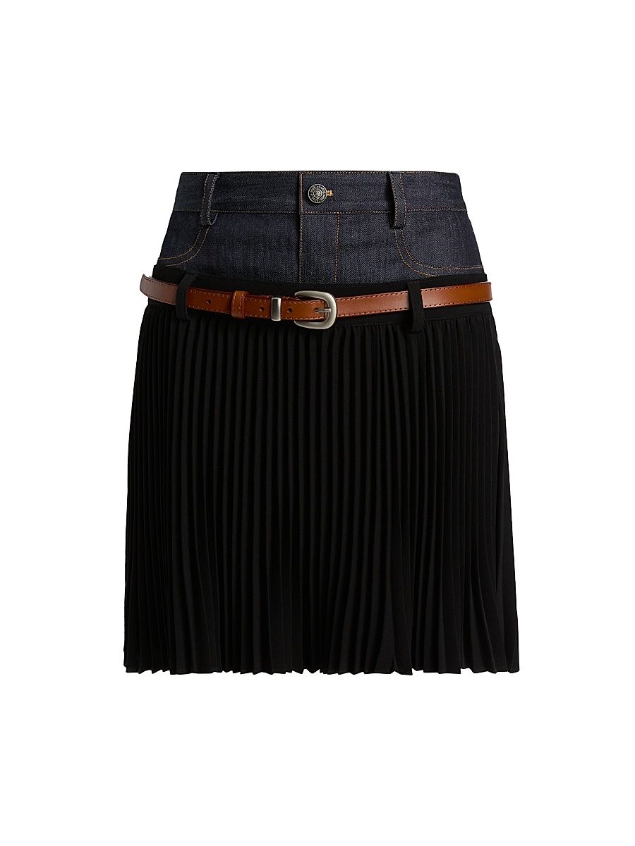 Women's Dionne Mixed-Media Belted Mini Skirt - Indigo Black - Size 10