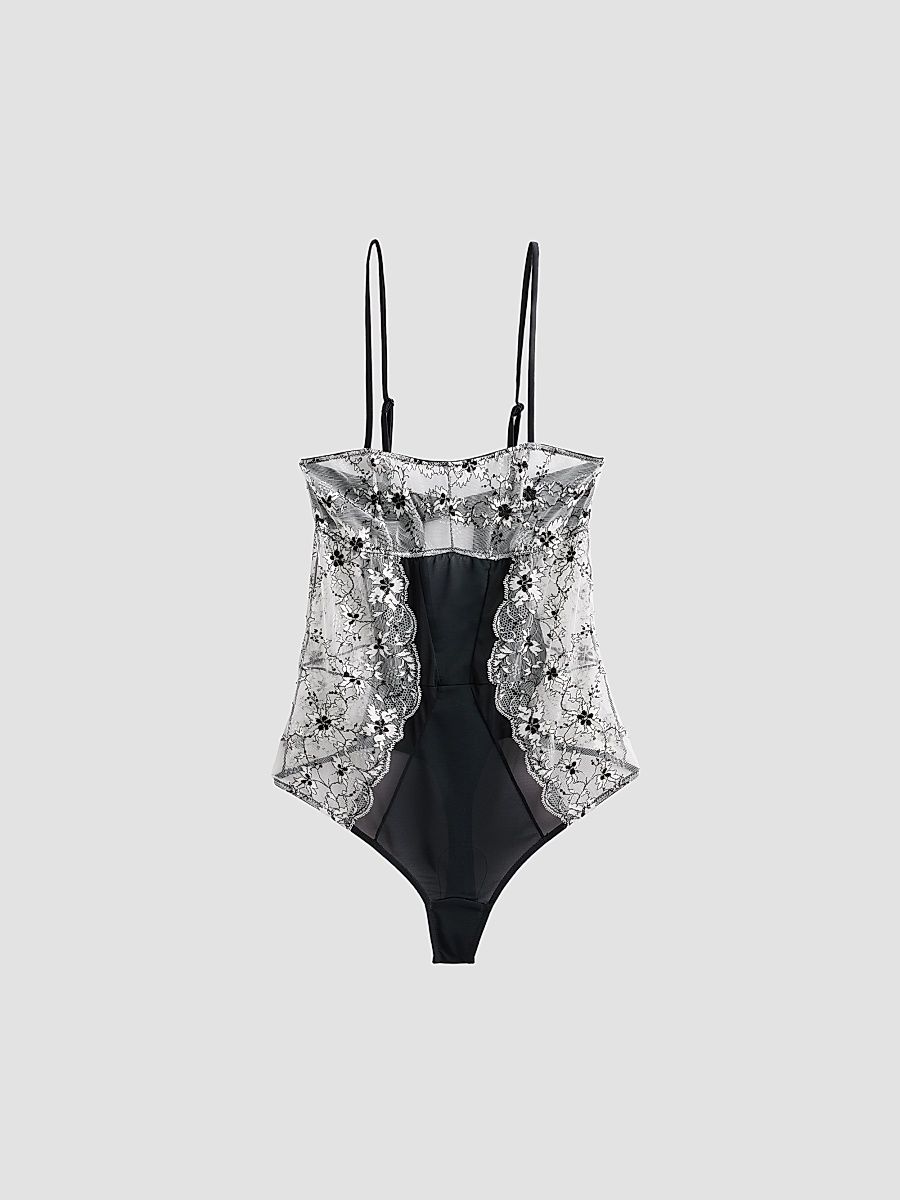Women's Noir et Blanc Lace Bodysuit - Black - Size XL