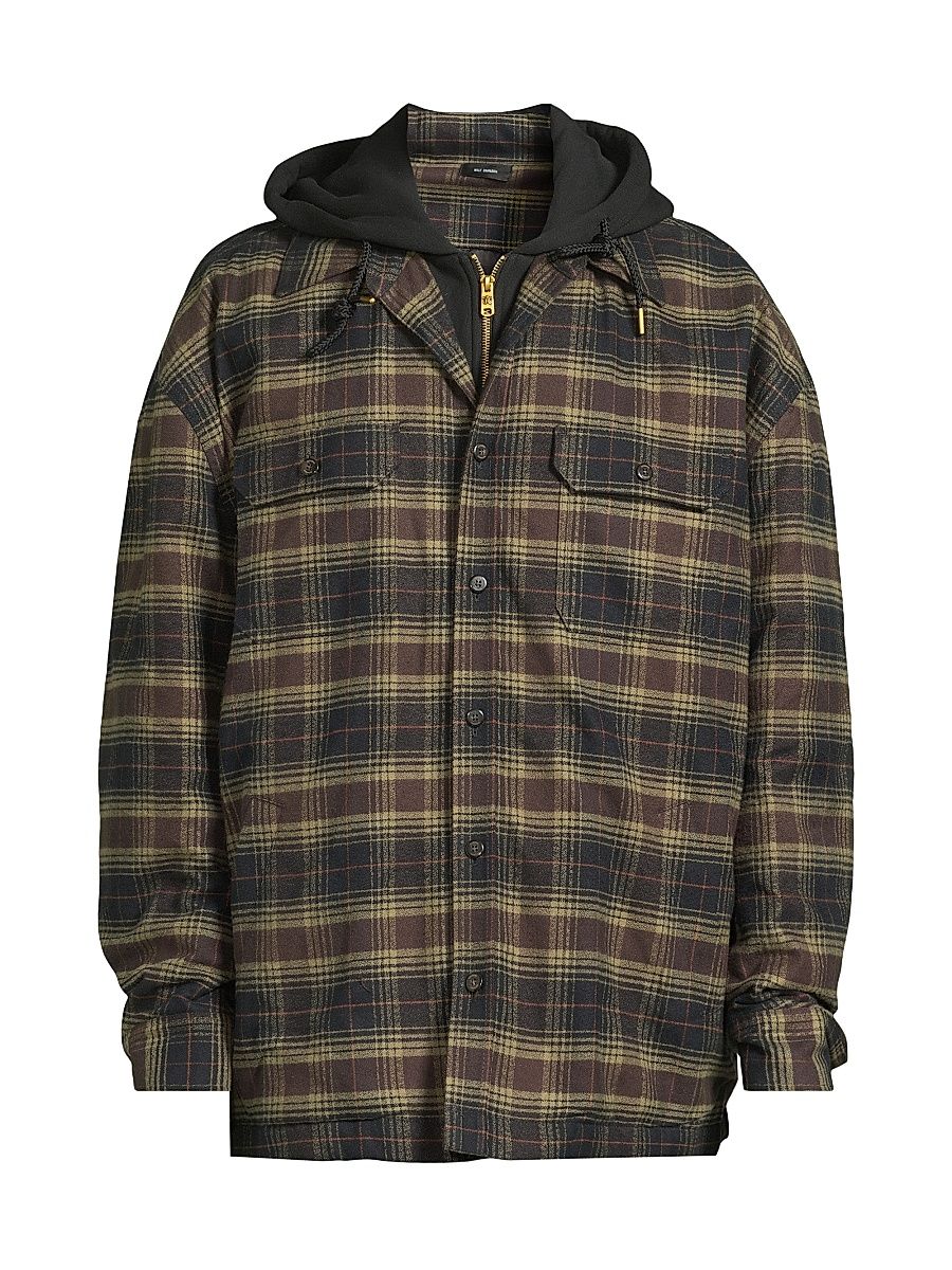 Men's Ganadero Plaid Hooded Overshirt - Olive - Size XL
