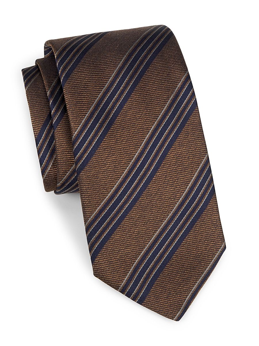 Men's Striped Silk Tie - Brown