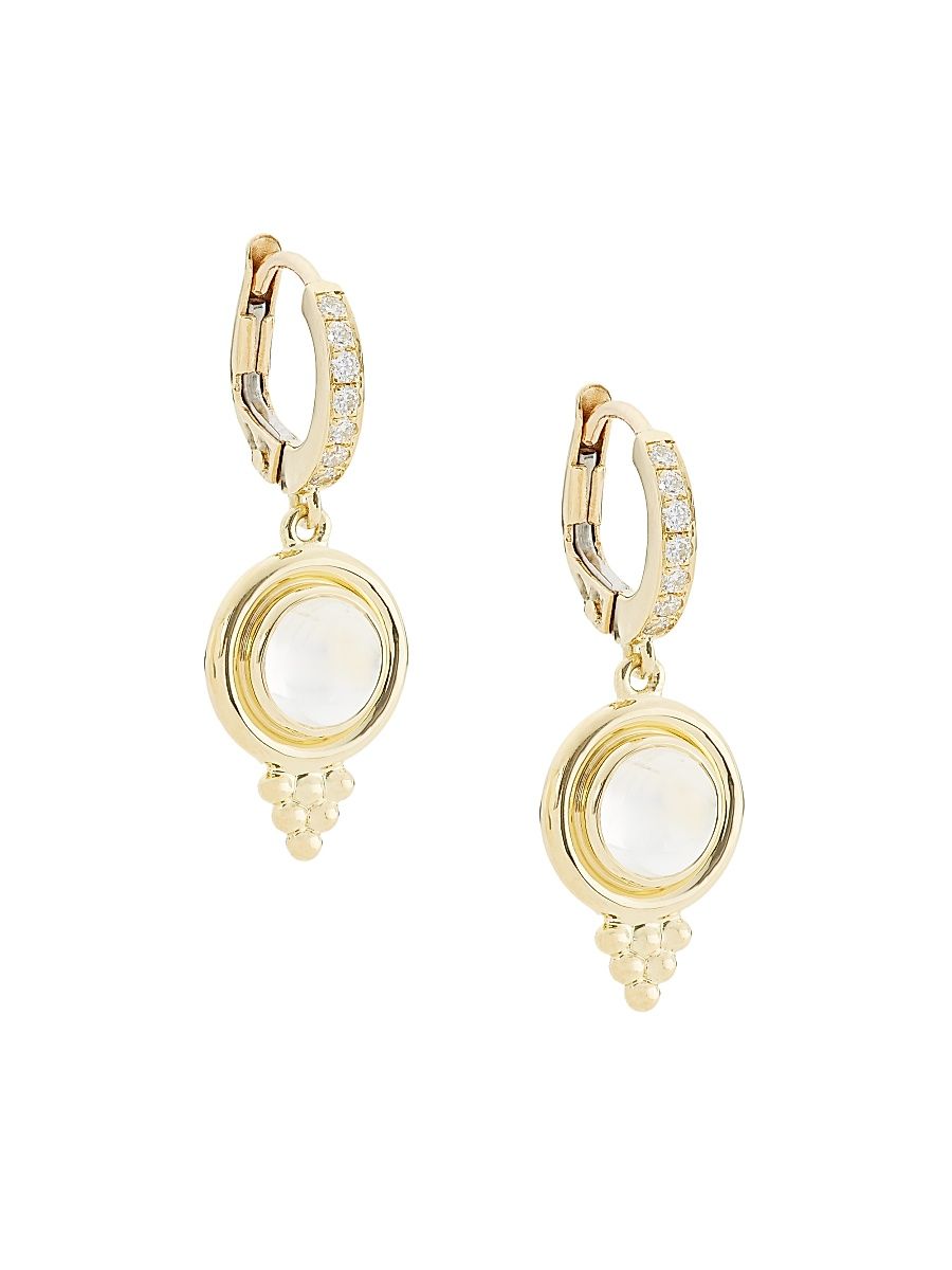 Women's Florence86 18K Yellow Gold, Diamond & Blue Moonstone Temple Earrings - Gold White