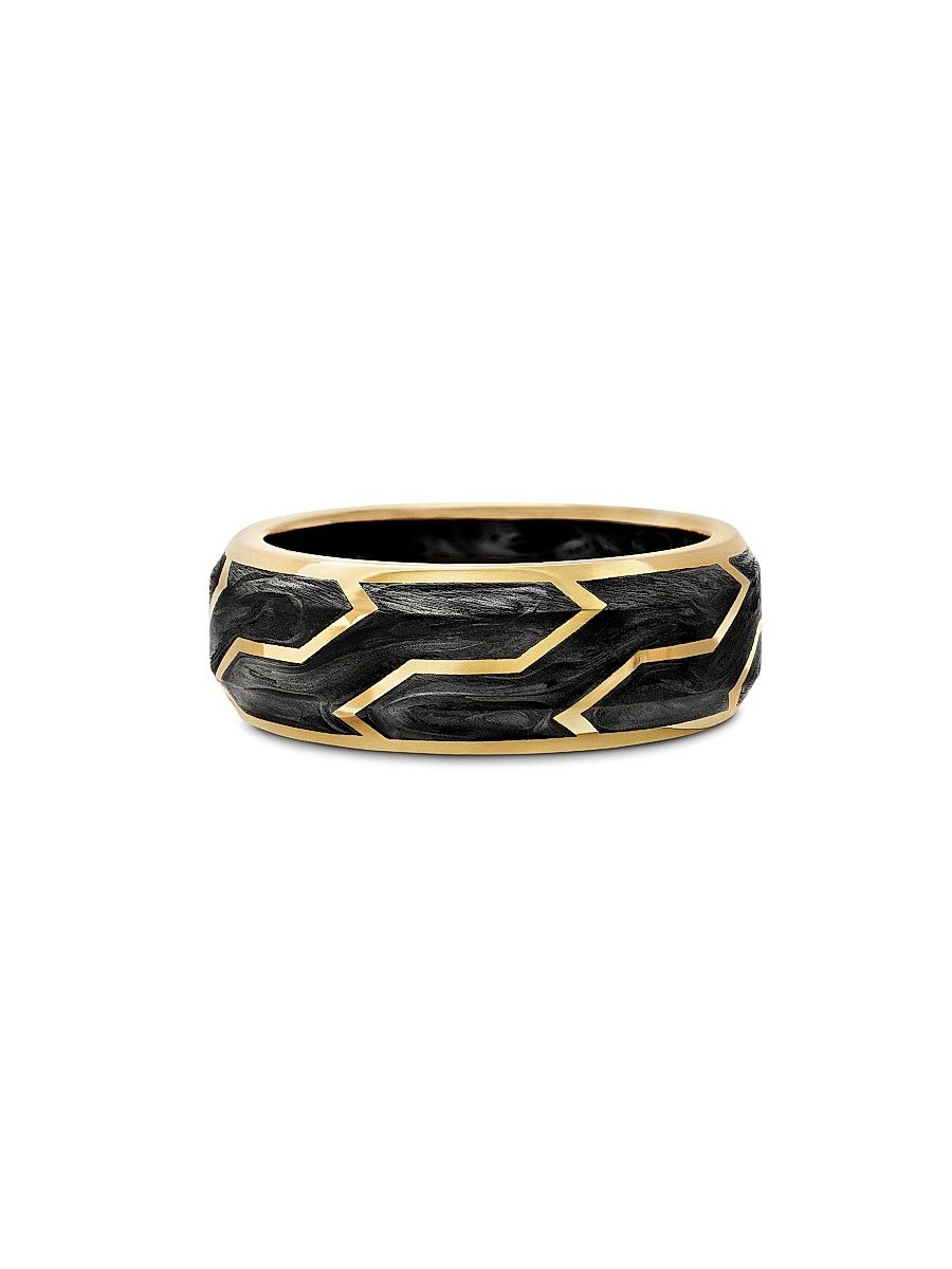 Men's Forged Carbon Band Ring with 18K Yellow Gold - Black - Size 13