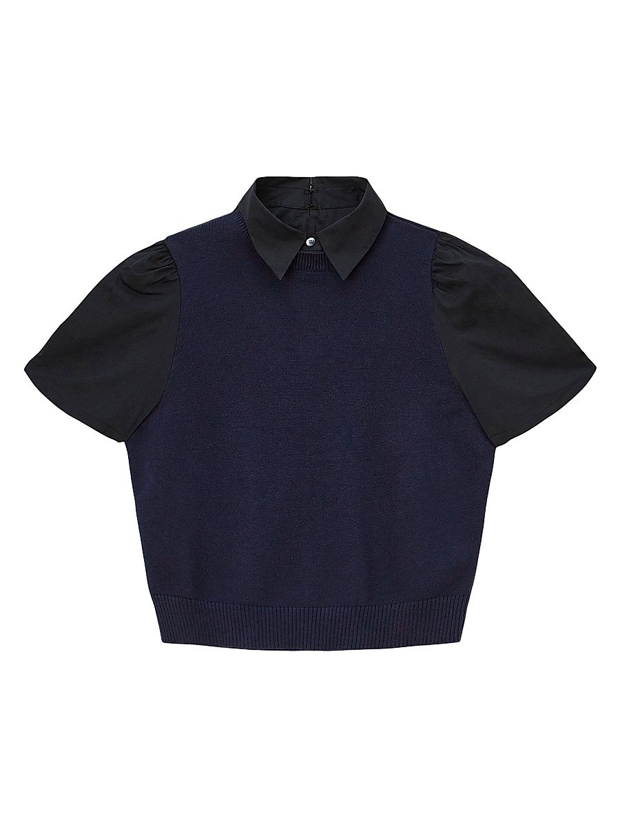 Women's Arya Layered Mixed-Media Sweater - Navy Black - Size XL