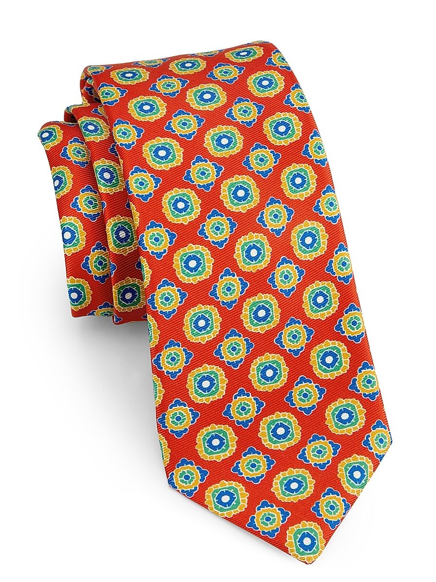 Men's Medallion-Print Silk Tie - Red