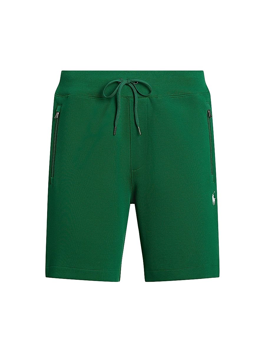 Men's Striped Double-Knit Stretch-Cotton Track Shorts - Tennis Green Multi - Size XL