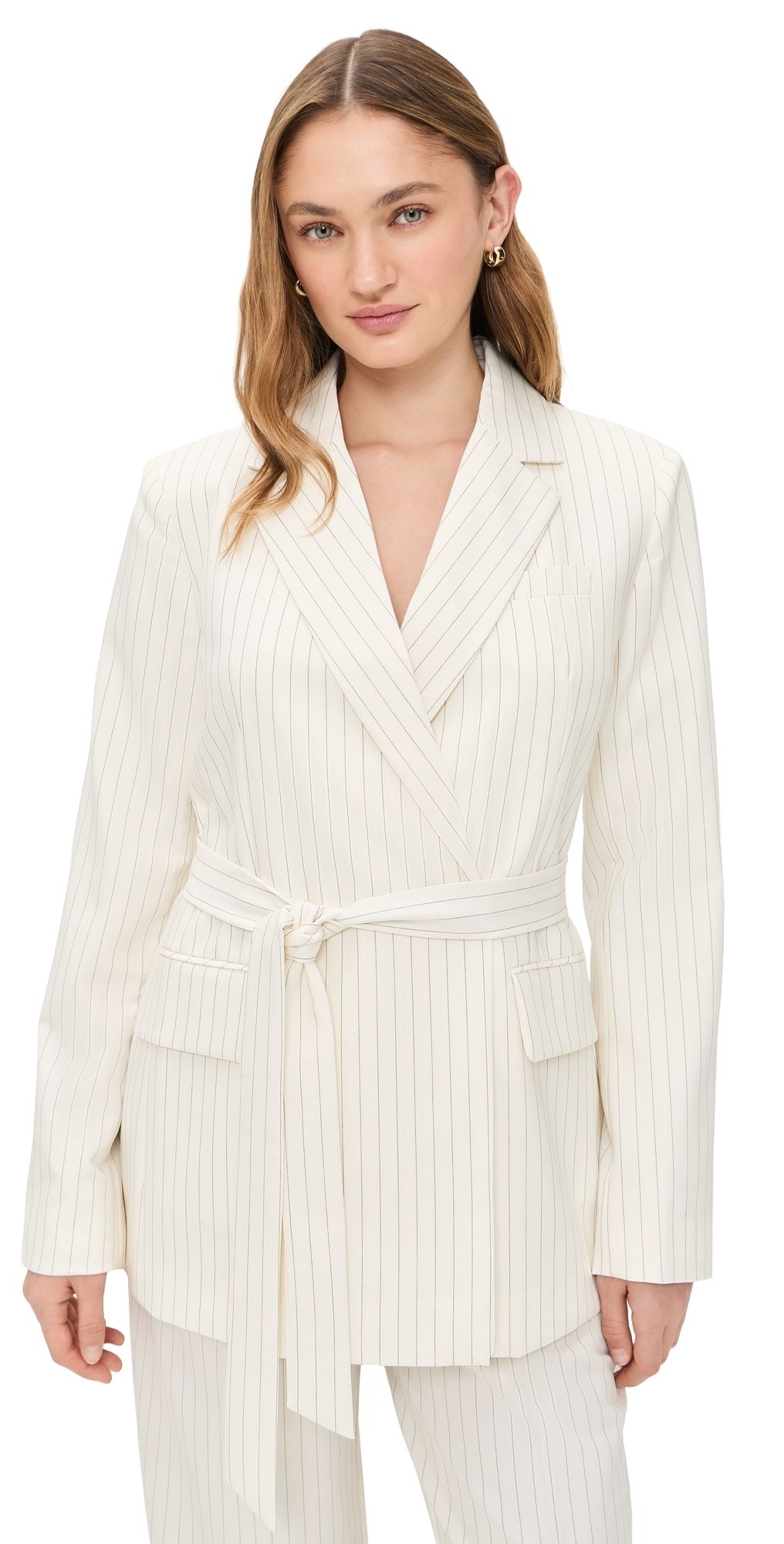 Good American Essential Suiting Belted Blazer Chestnut Stripe XXXL