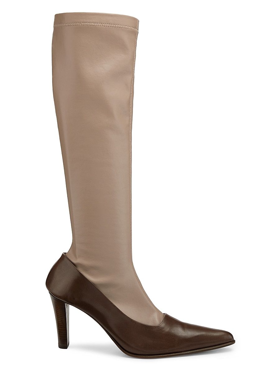 Women's 80MM Mixed-Media Knee-High Boots - Black Showed Chocolate - Size 10