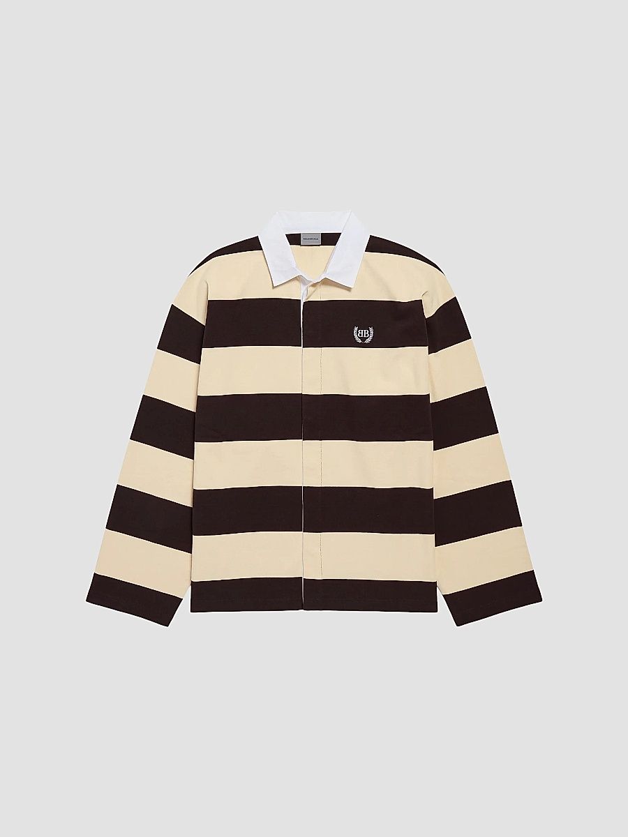 Balenciaga Men's Polo Shirt - Dark Brown Beige - Size Small