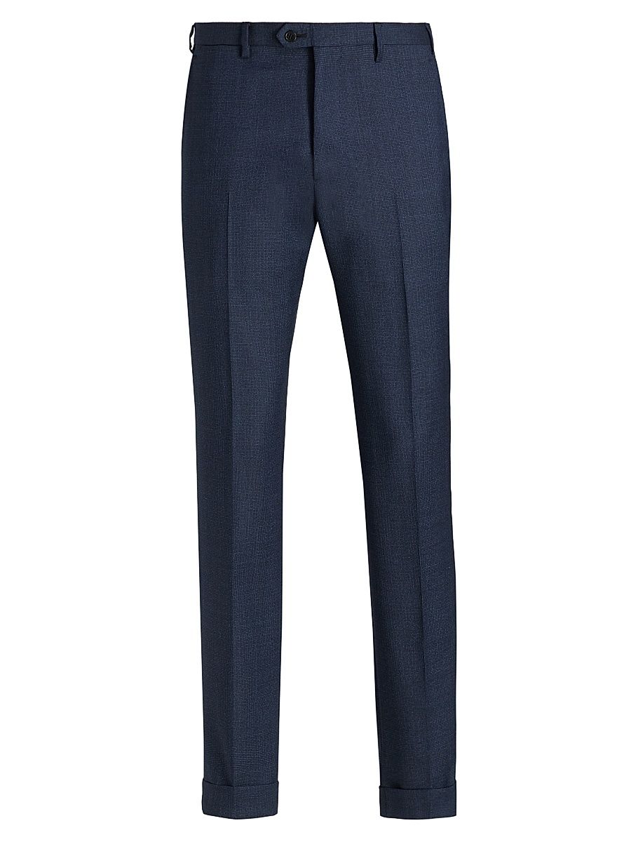 Men's Textured Virgin Wool Trousers - Navy - Size 42