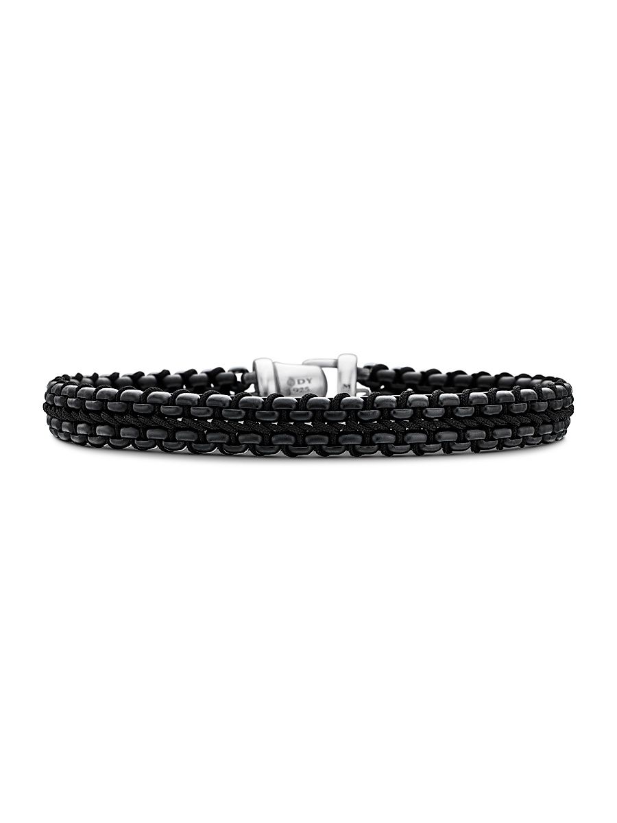 Men's Woven Box Chain Bracelet in Sterling Silver - Black - Size Medium