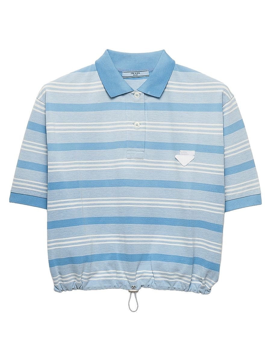 Women's Striped Print Pique Polo Shirt - Blue - Size 0