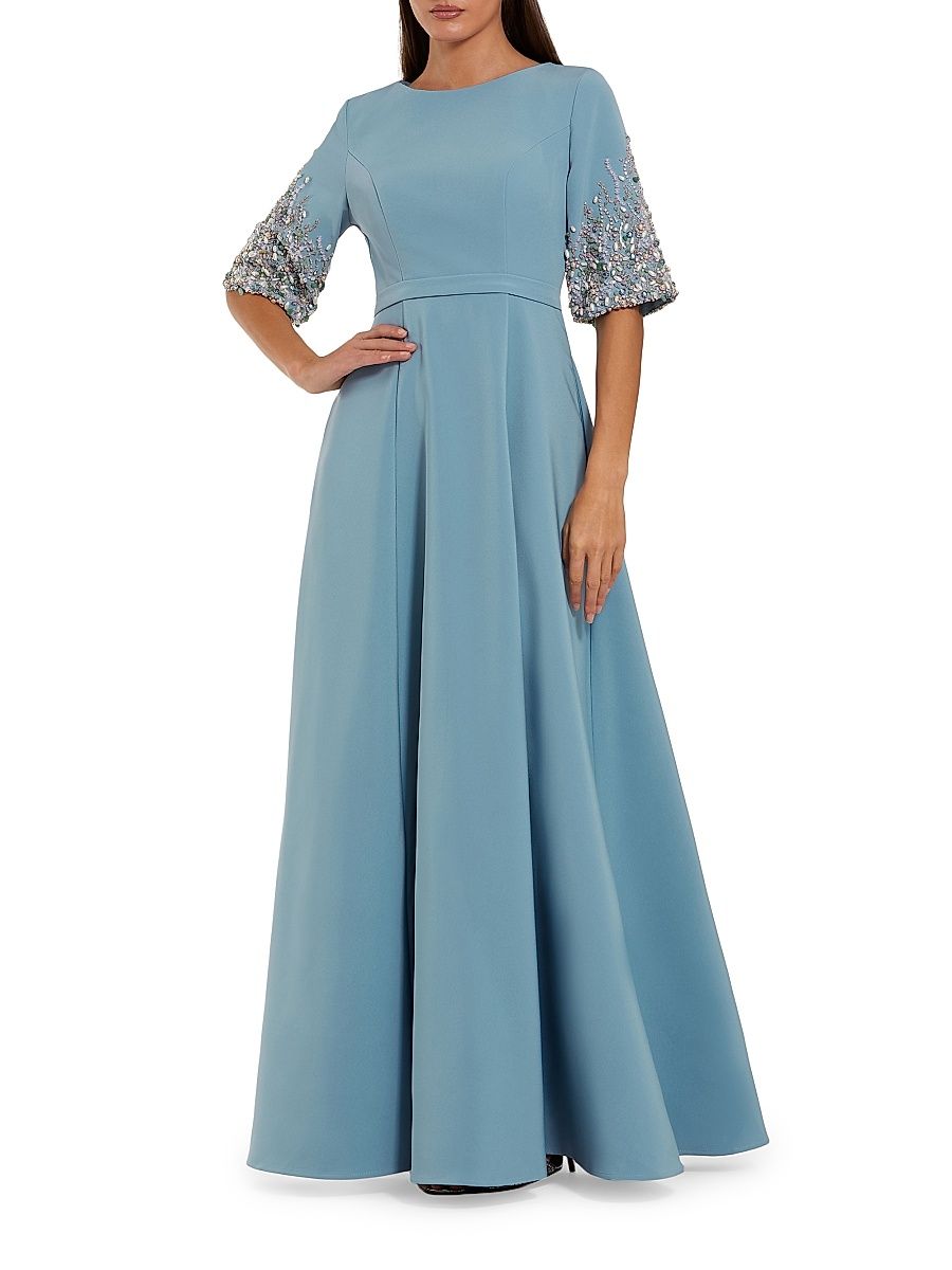 Women's Crystal- & Bead-Embellished Crepe Fit & Flare Gown - French Blue - Size 24