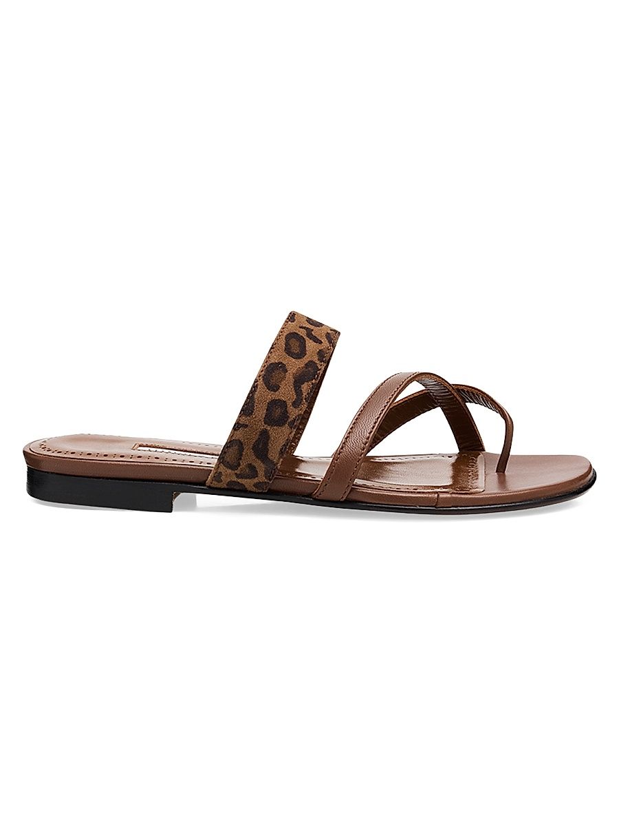 Women's Susa Leopard-Print Leather Sandals - Brown Black - Size 10.5
