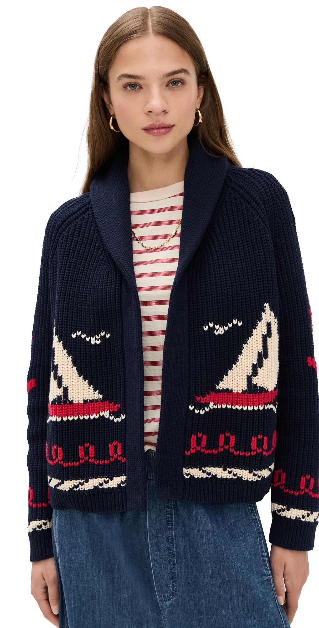 THE GREAT. The Sailboat Lodge Cardigan Dark Navy 2