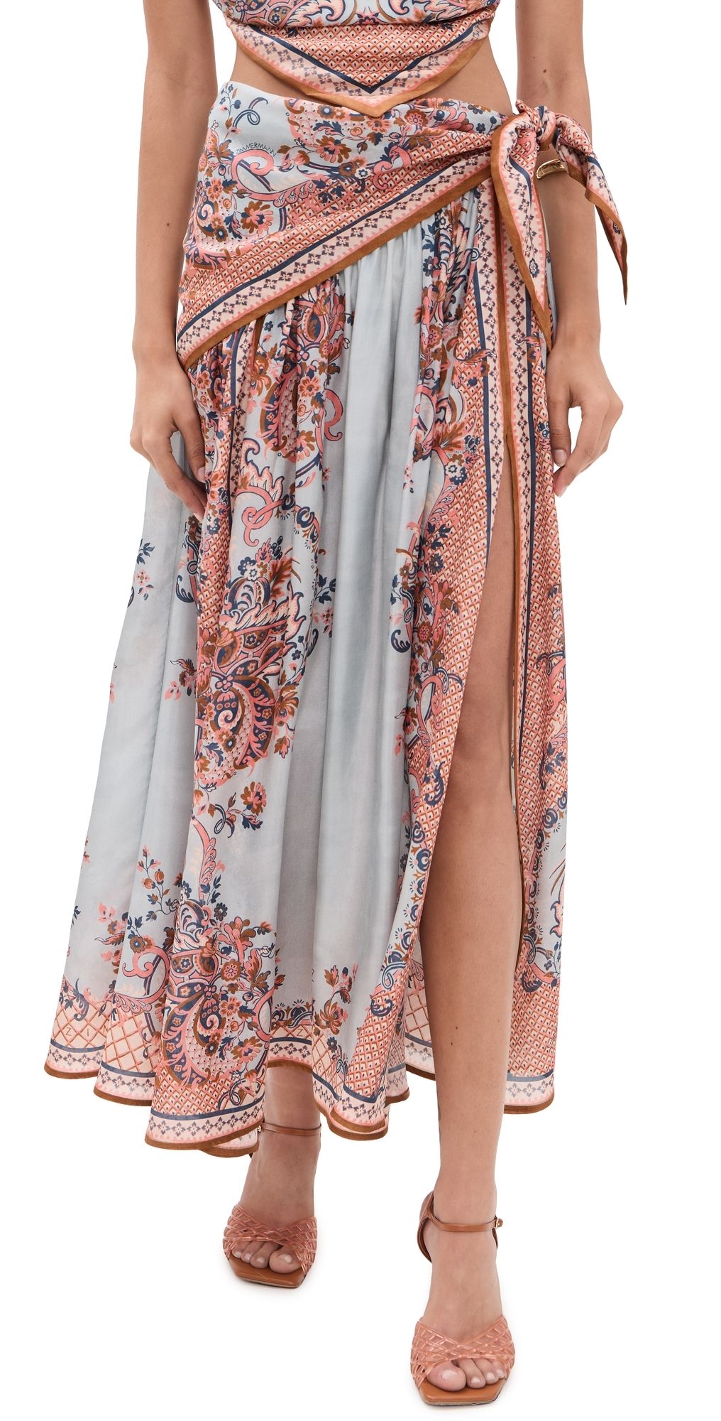 Zimmermann Aster Scarf Midi Skirt Blue Paisley Floral 0