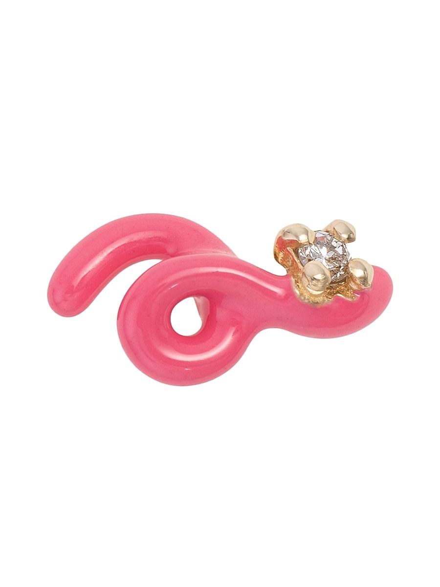 Women's Loop Goldtone, Enamel & 0.015 TCW Diamond Single Mini Stud Earring - Pink
