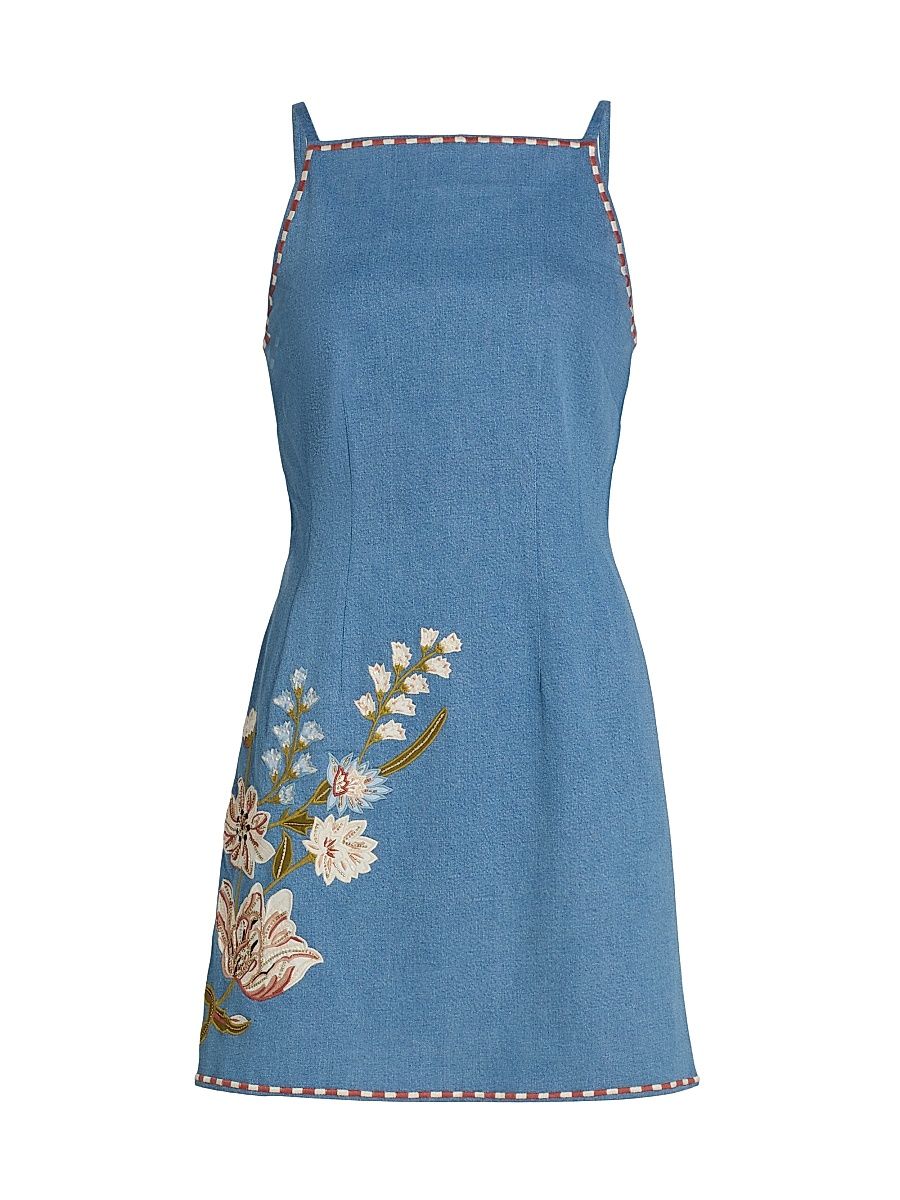 Women's Chester Floral Embroidered Minidress - Sea Glare - Size 14