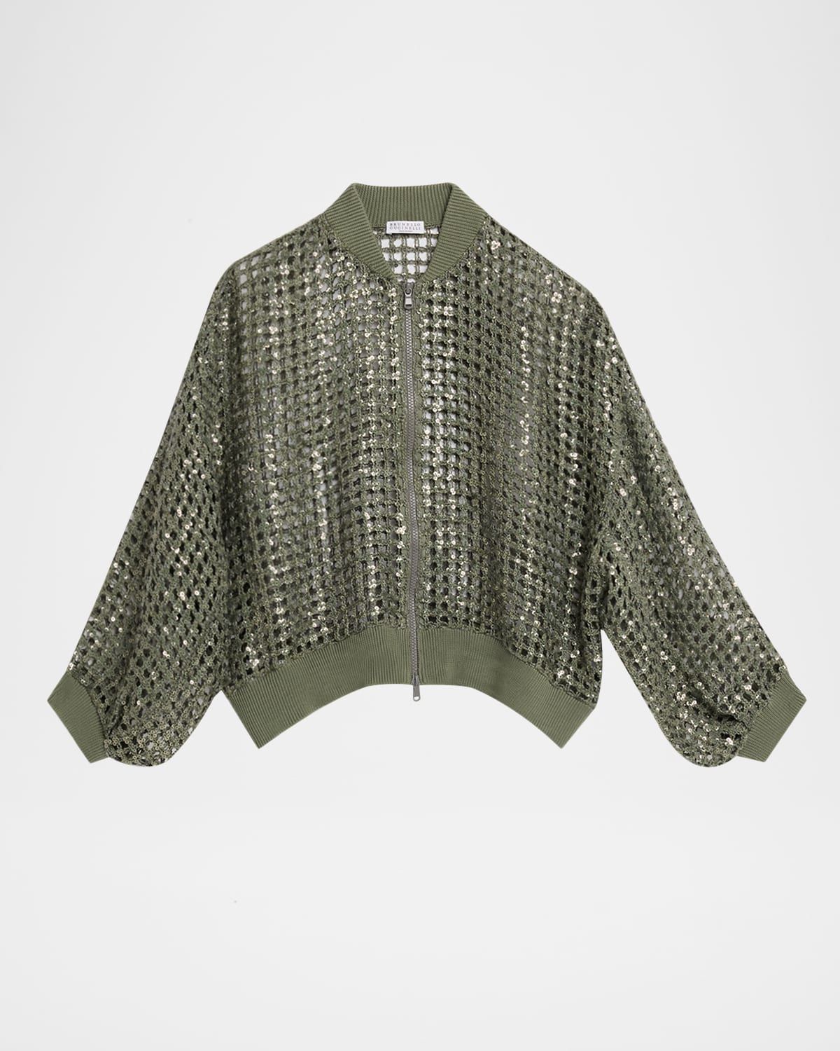 Paillette Mesh Knit Bomber Jacket