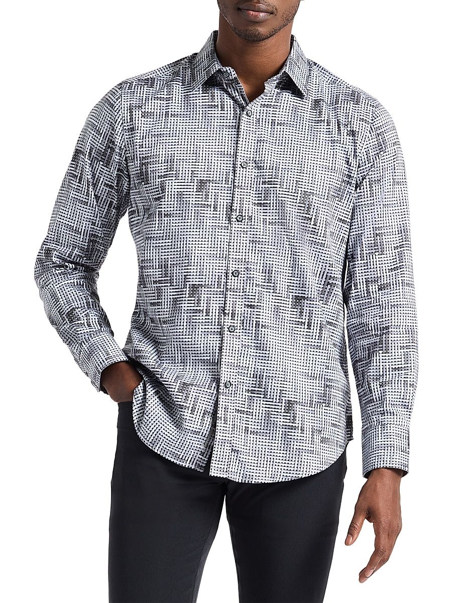 Men's Berkley Tile Print Shirt - Light Grey - Size XXL