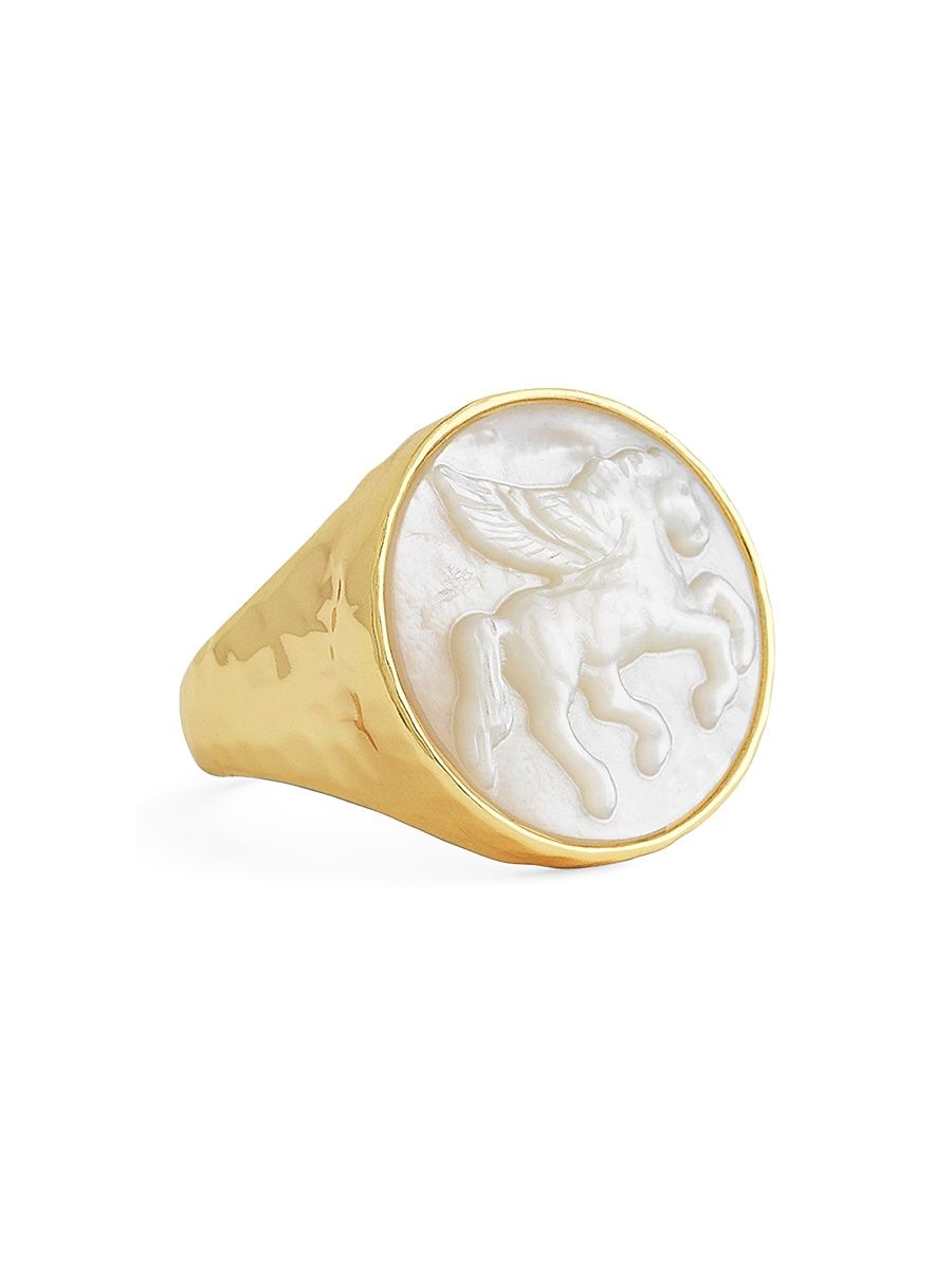 Women's Pegasus 18K-Gold-Plated & Mother-Of-Pearl Signet Ring - Gold - Size 8