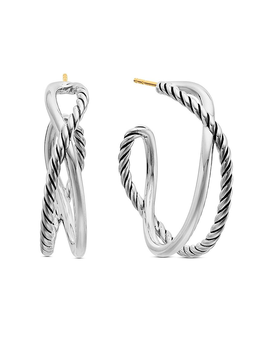 Women's Crossover Hoop Earrings in Sterling Silver, 33.7MM - Silver