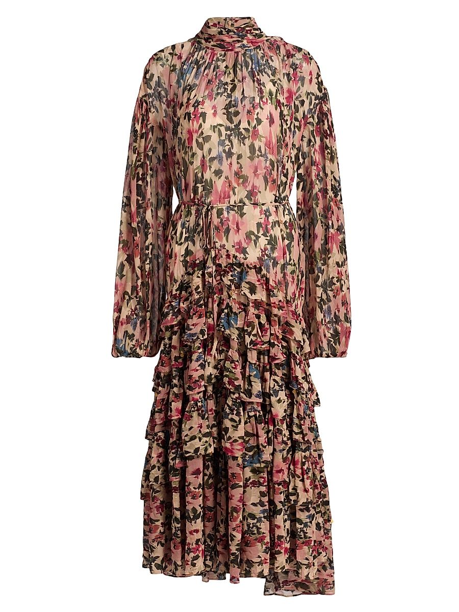 Women's Blurry Tiny Flowers Floral Maxi Dress - Blush Pink - Size Medium