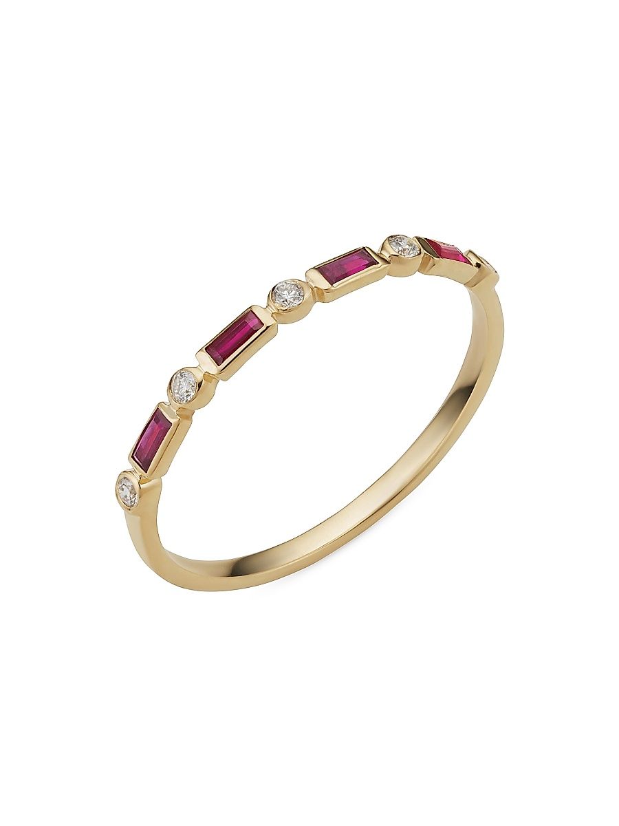 Women's 14K Yellow Gold Crown Jewels Ruby Diamond Ring - Yellow Gold - Size 10