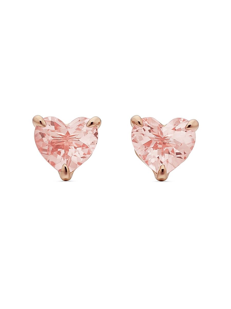 Women's Chatelaine Heart Stud Earrings in 18K Rose Gold with Morganite, 8mm - Morganite