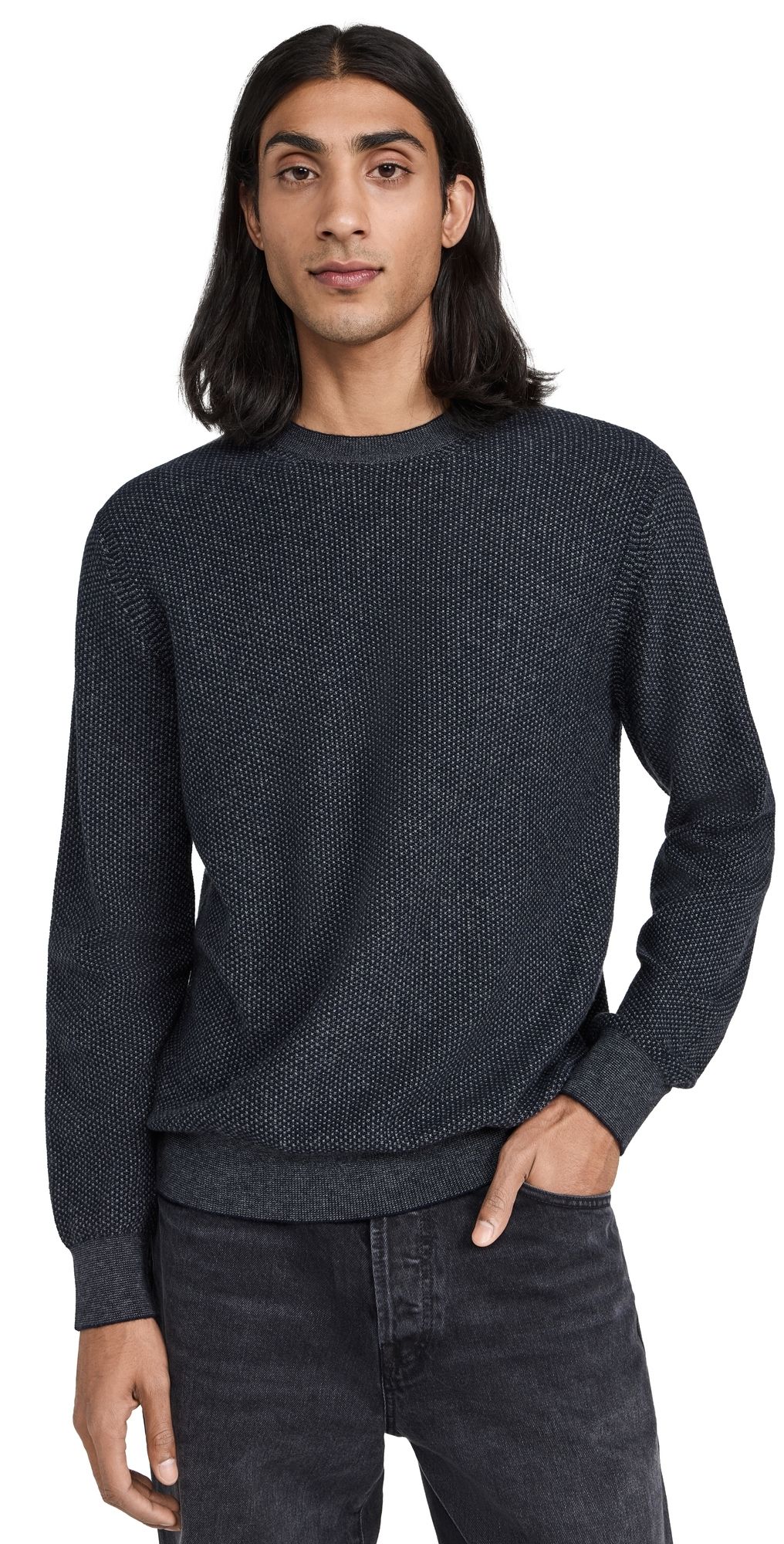 Vince Geo Jacquard Crew Sweater Coastal/Med H Grey XL