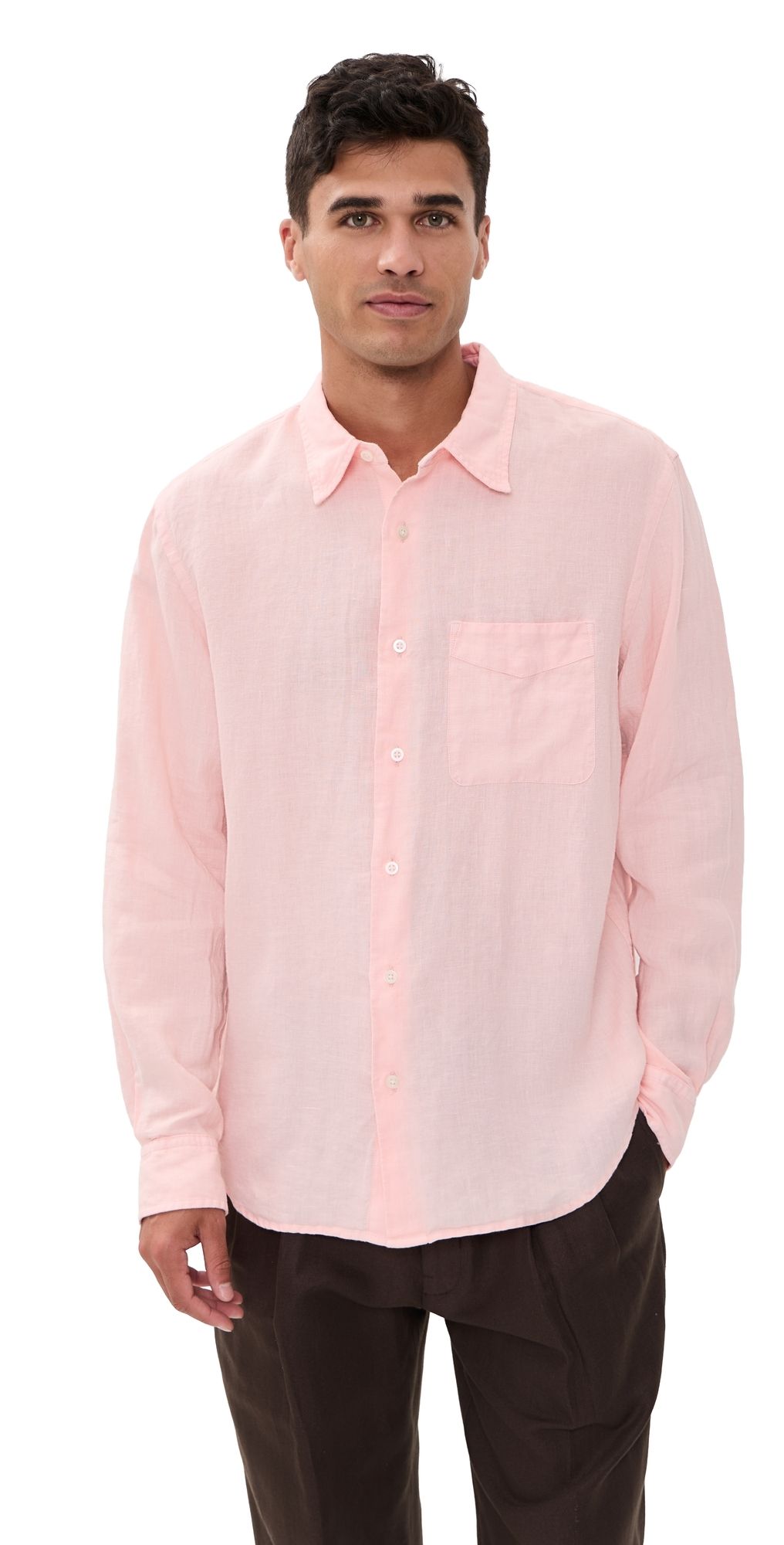 Madewell Long Sleeve Linen Top Solid Pink XXL