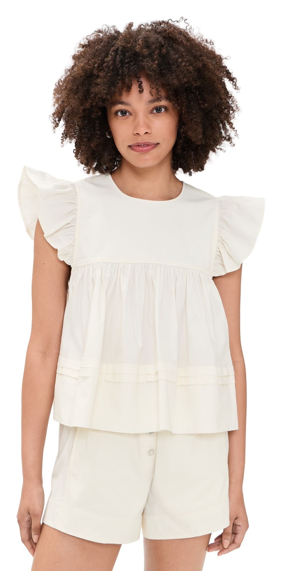 GANNI Frill Sleeve Top Egret 32