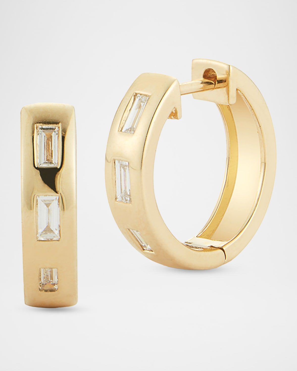 Ottoline 18K Yellow Gold 3 Diamond Baguette Huggie Earrings