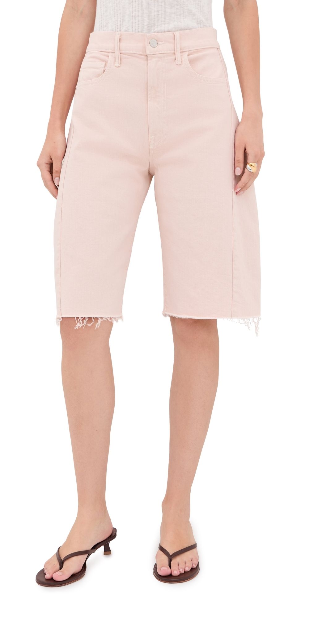 MOTHER The Half-Pipe Bermuda Fray Denim Shorts Peach Puree 29