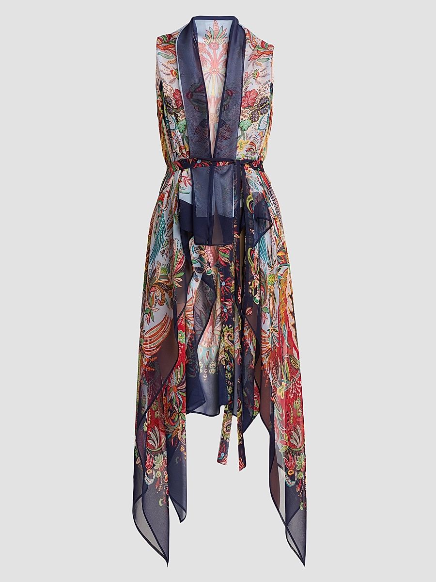 Women's Foulard Sheer Vest - Printed Blue Base