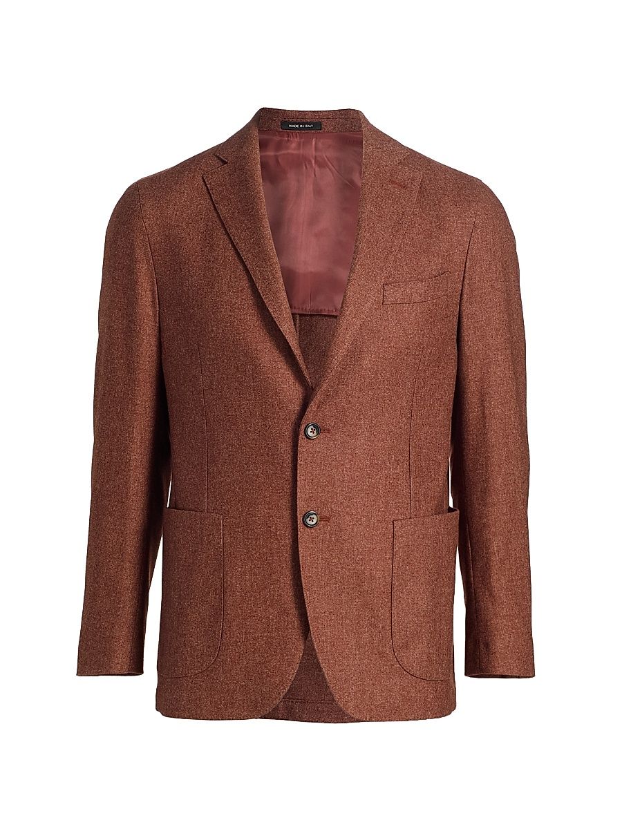 Men's COLLECTION Melange Wool-Blend Flannel Jacket - Orange Rust - Size 46