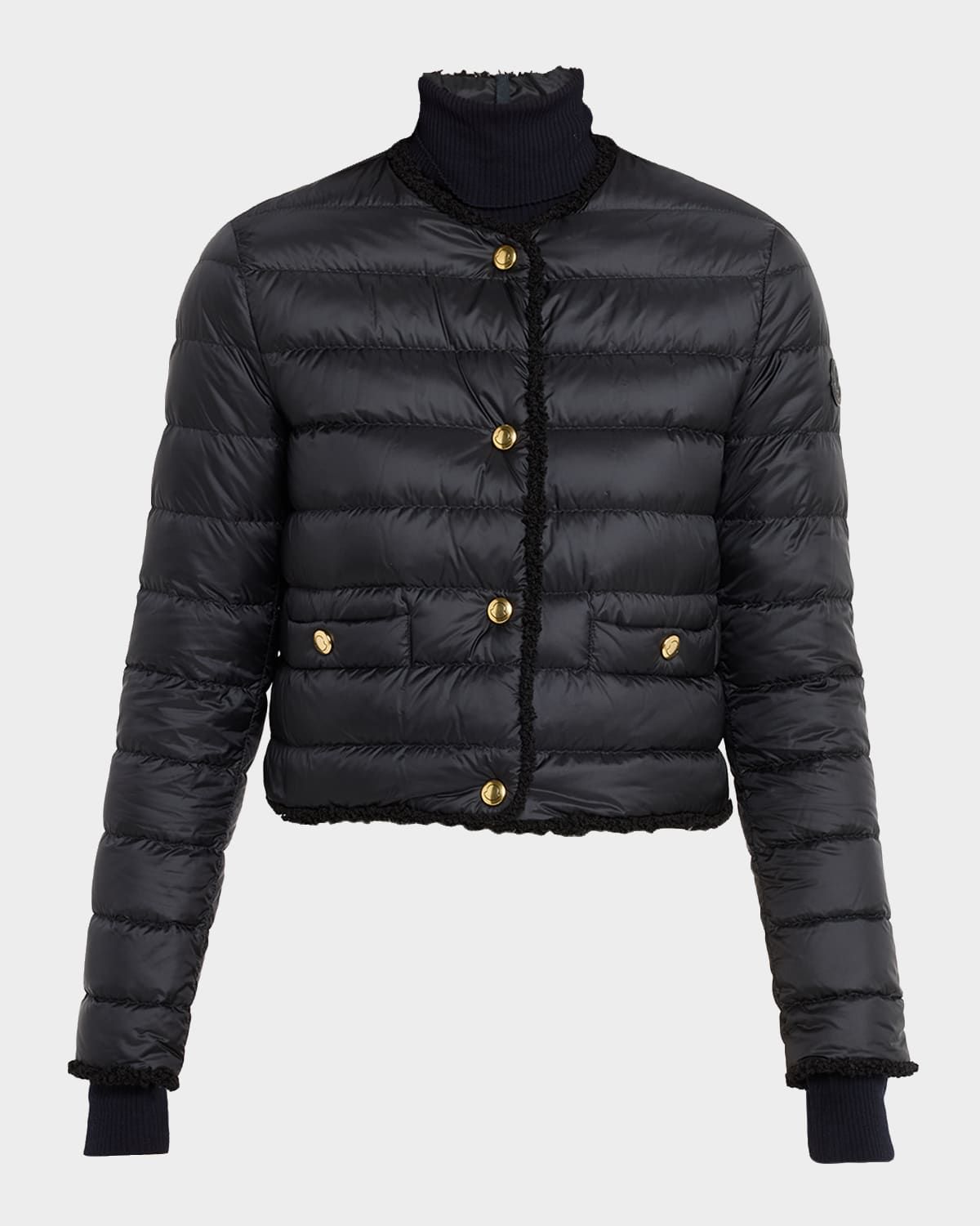 Fleurs Bouclé-Trim Short Down Jacket