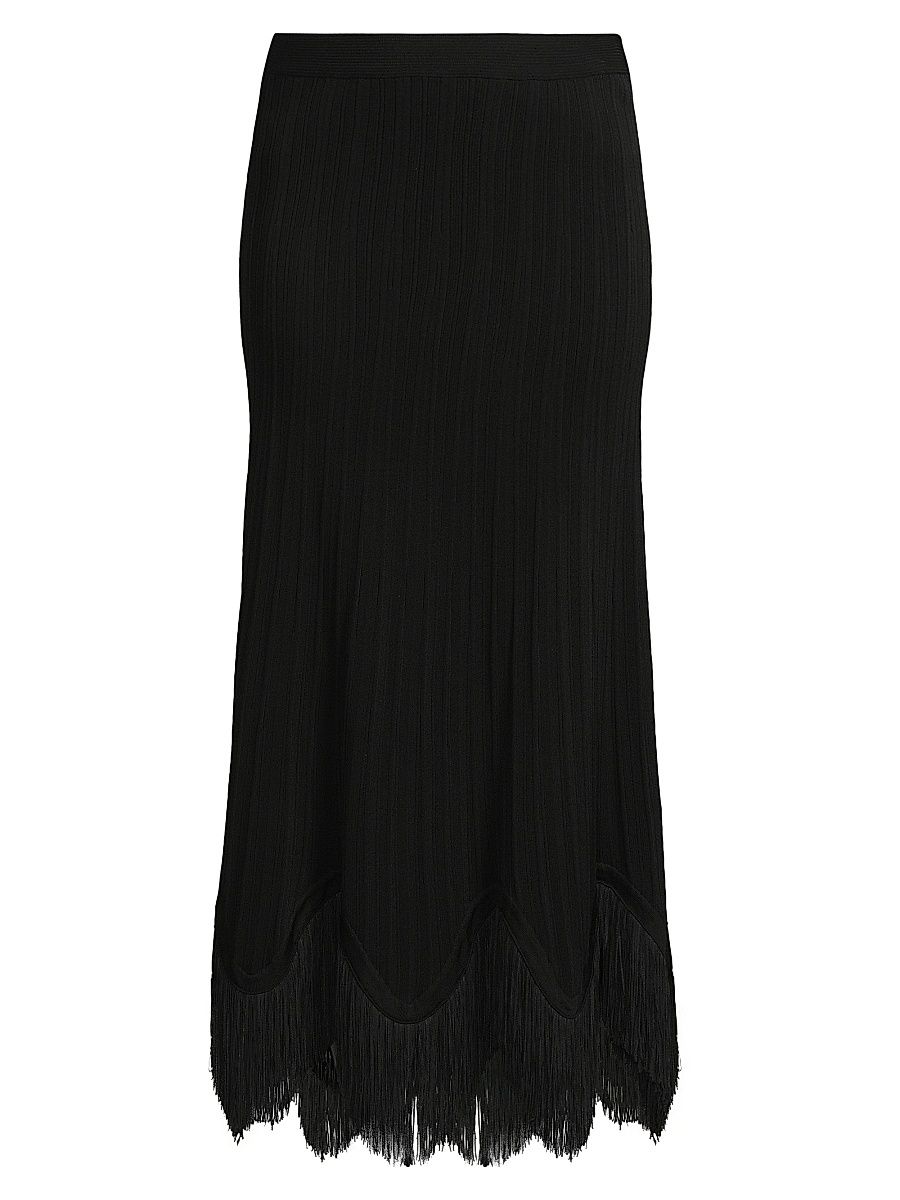 Women's Misook x Lani Lynn Fringe-Hem Rib-Knit Maxi Skirt - Black - Size Large