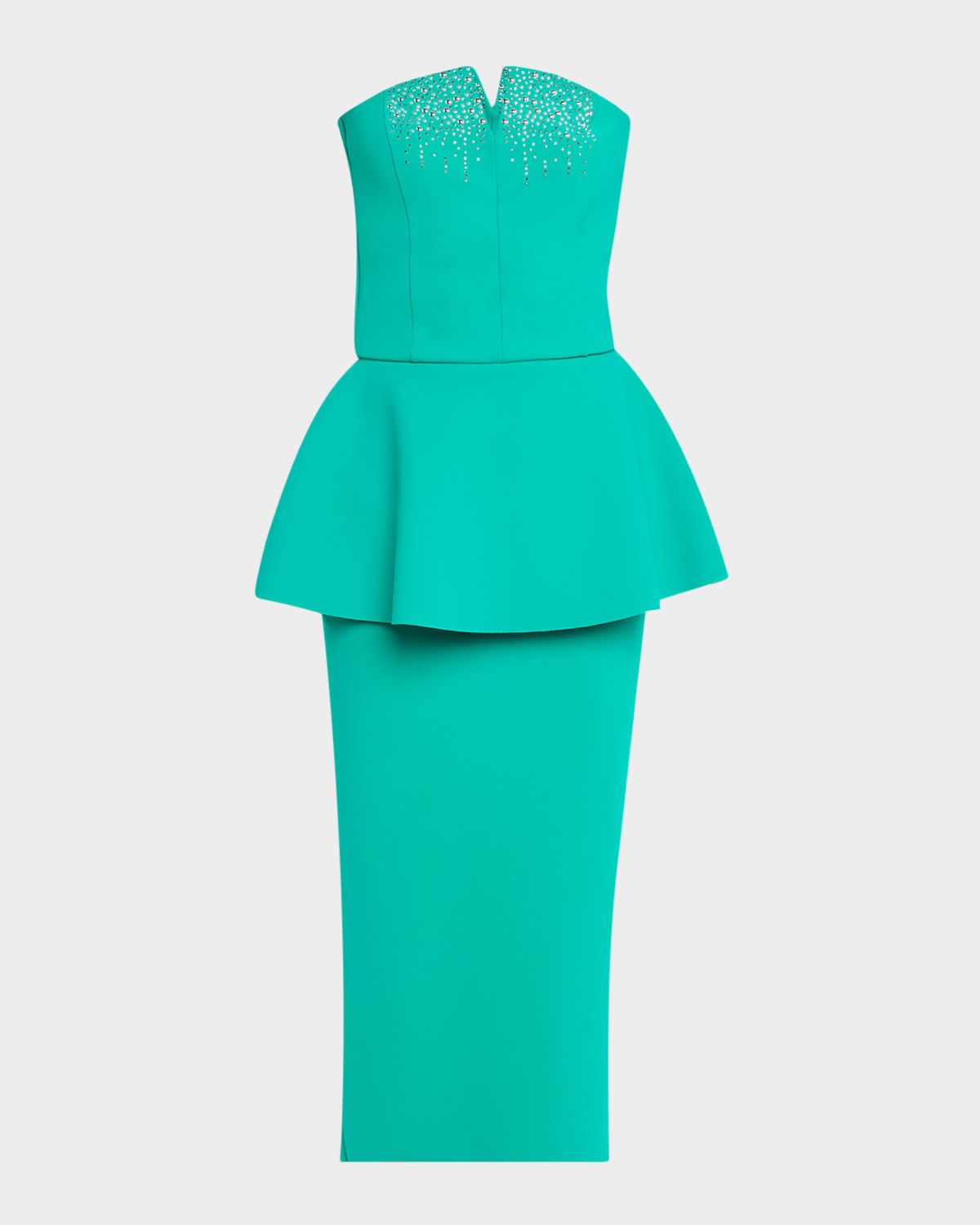 Strapless Stud-Embellished Peplum Midi Dress
