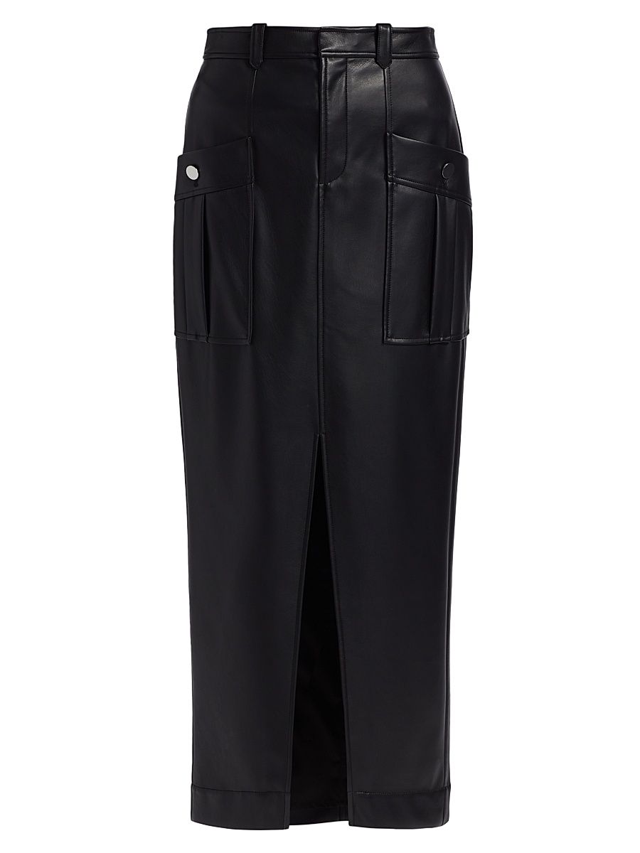 Women's Fallon Vegan Leather Cargo Midi-Skirt - Jet - Size 14