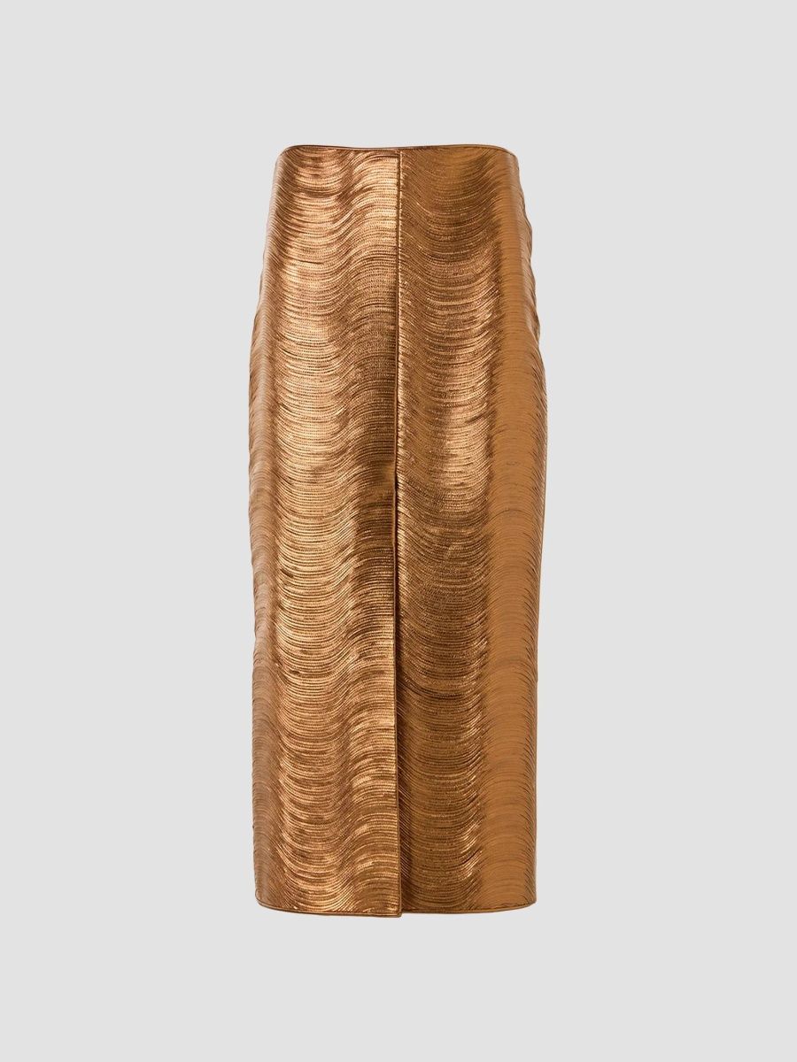 Akris Women's Lamé Leather Pencil Skirt - Gold - Size 4