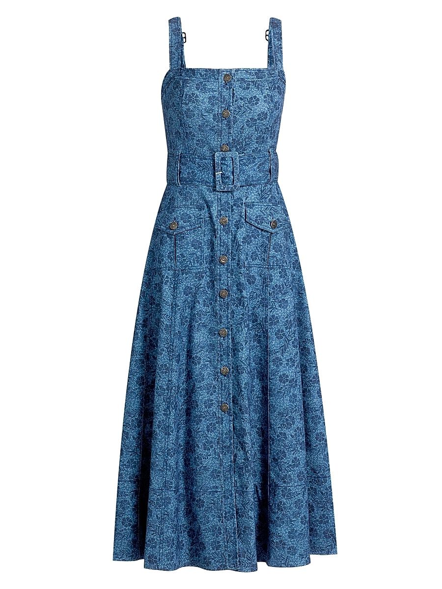 Women's Vega Floral Denim Fit-N-Flare Midi-Dress - Indigo Multi - Size 8