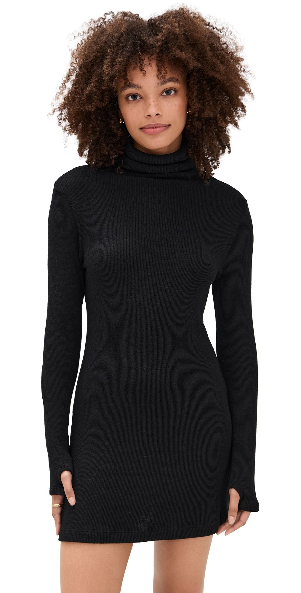 Enza Costa Knit Turtleneck Tunic Mini Dress Black M