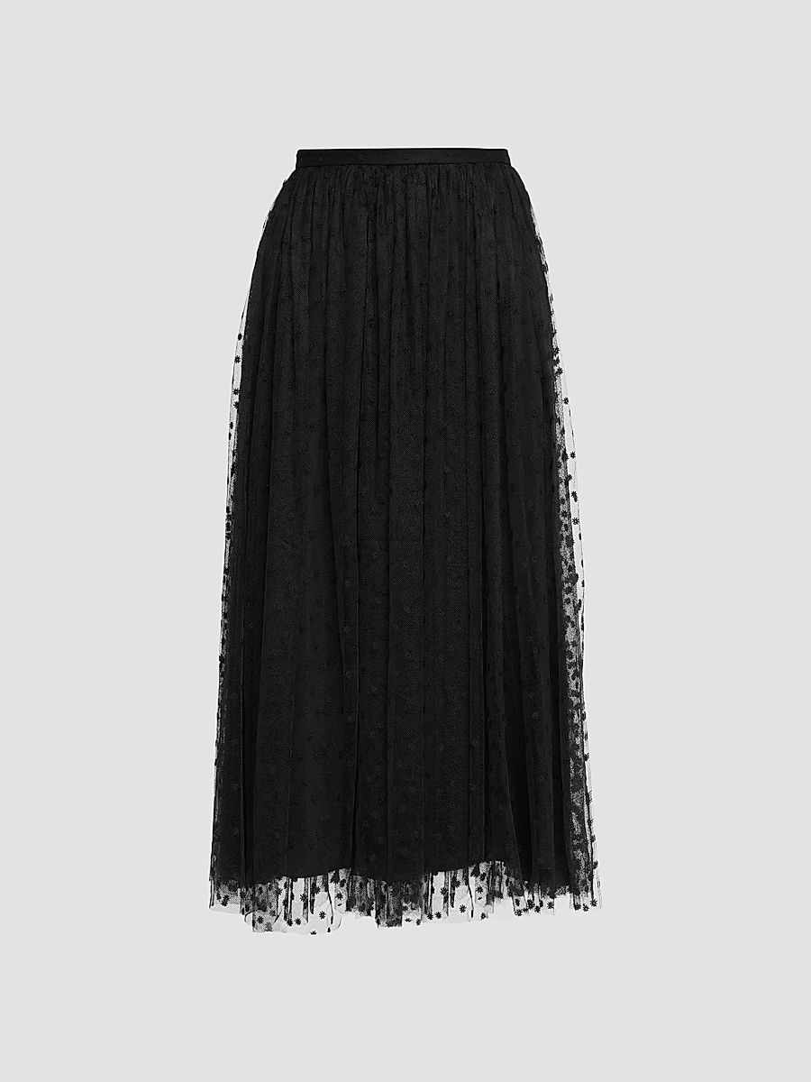 Alberta Ferretti Women's Tulle Texture Midi Skirt - Black - Size 12