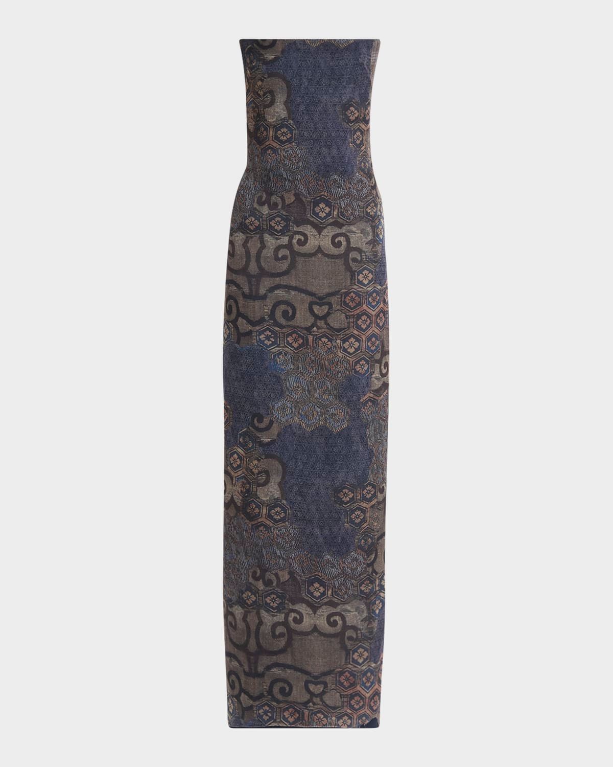Strapless Tile-Print Silk Gown