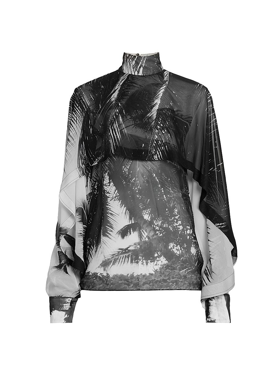 Women's Palm Silk Capelette Blouse - Light Grey Nero - Size 10