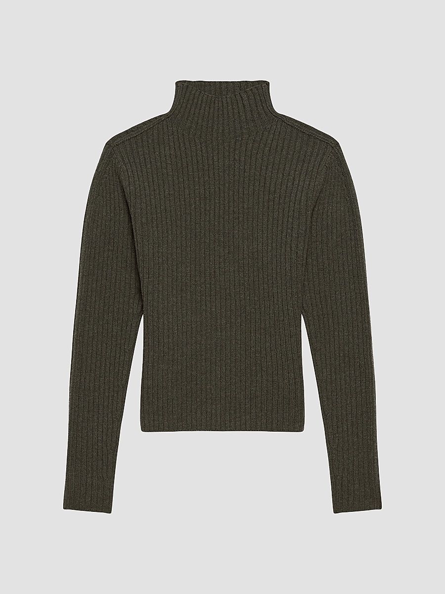 Women's Rib-Knit Wool Sweater - Thyme - Size XS