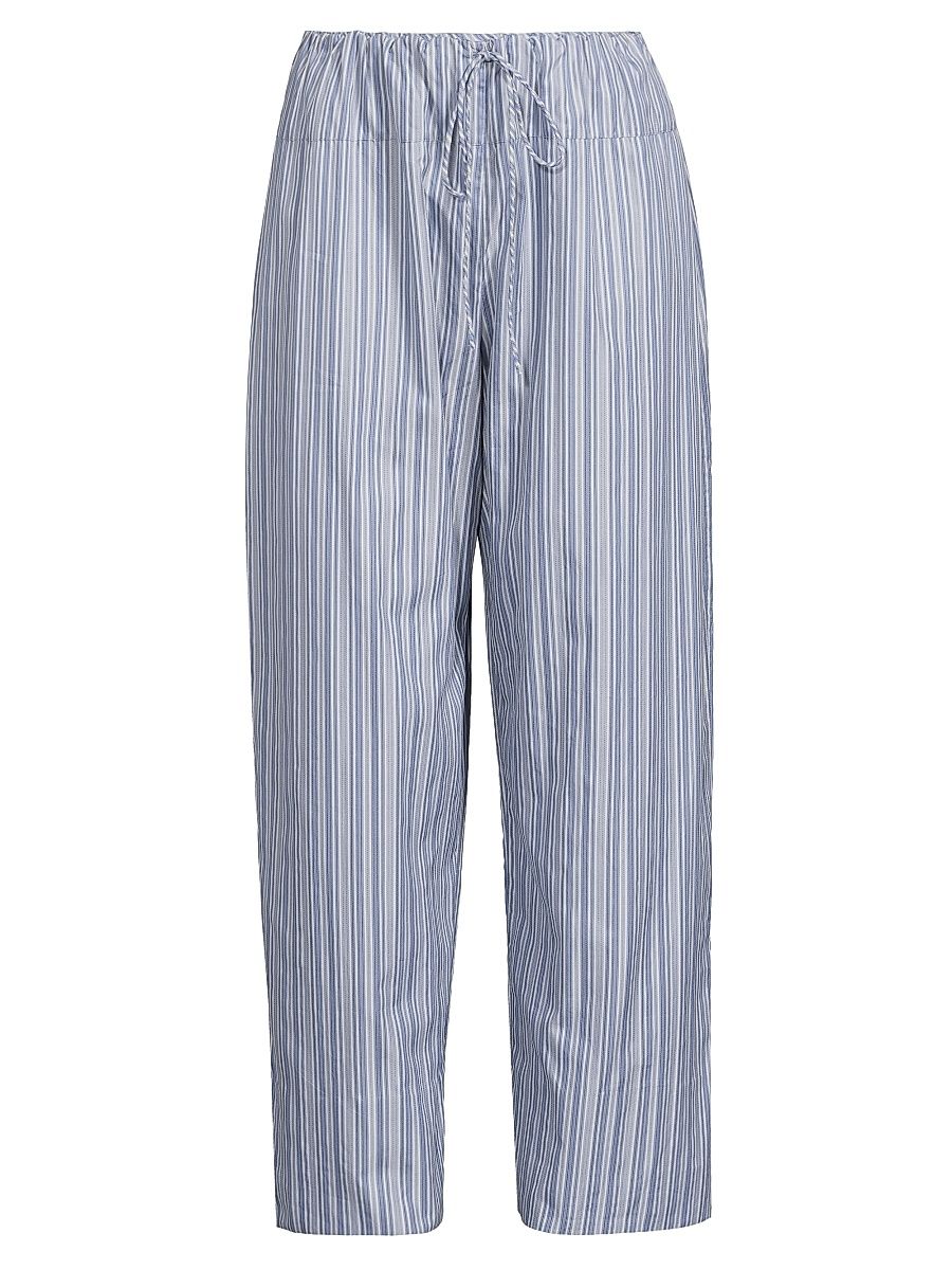 Women's Vieu Relaxed Striped Cotton Pants - Blue Stripe - Size Large