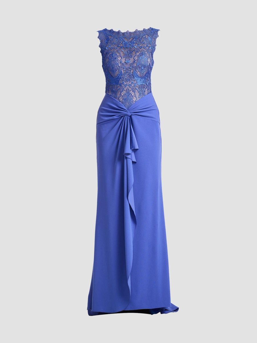 Tadashi Shoji Women's Evelise Ruffled Lace Gown - Blue Iris - Size 18