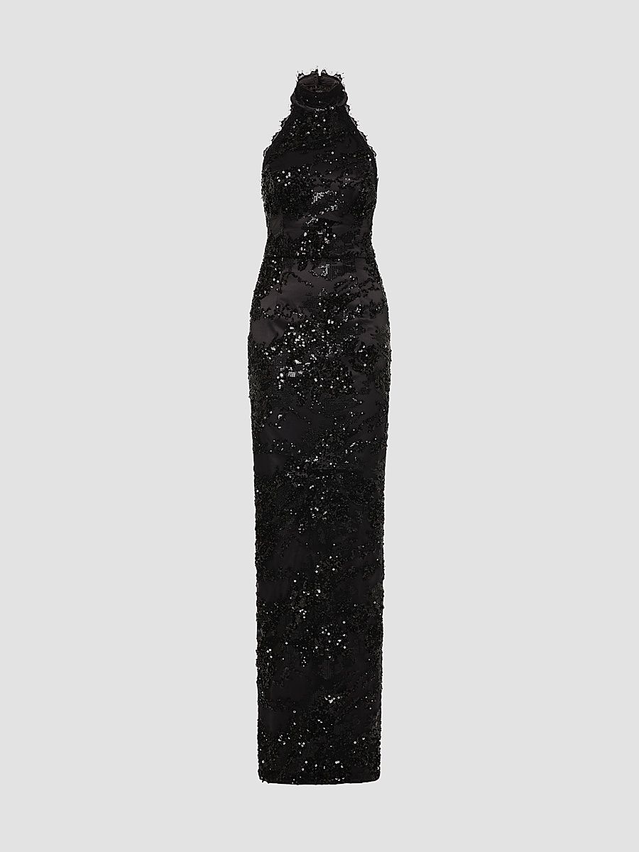 Women's Beau Sequined Halterneck Gown - Black - Size 12